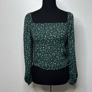 Abercrombie & Fitch Women’s L Green White Dot Square Neck Smocked Top Large
